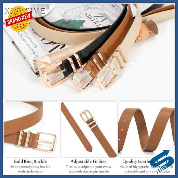 3 Pack Women\'s Leather Belts Gold Buckle Sizes S-XXL Jeans Dresses main image 8
